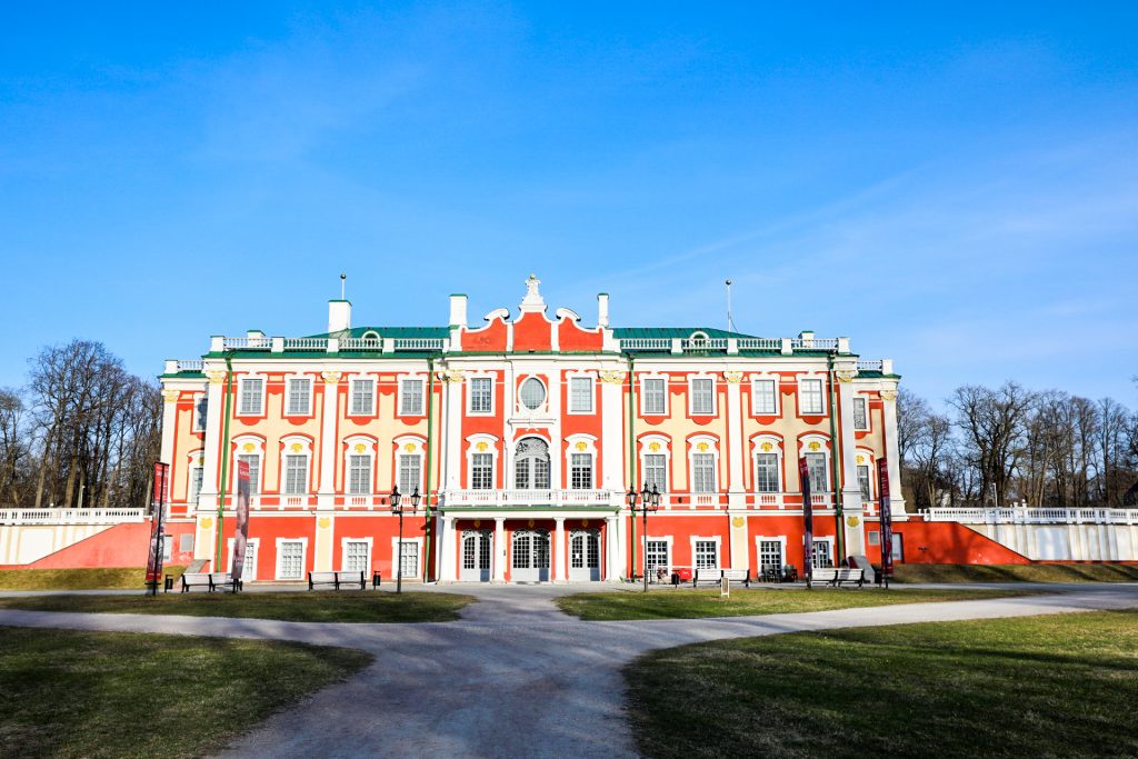 Colorful palace and blue skies in Tallinn Estonia