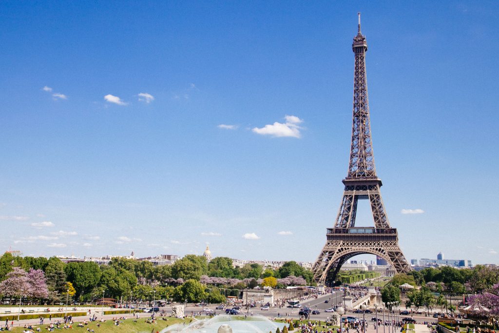 A view of the Eiffel tower in Paris, France.