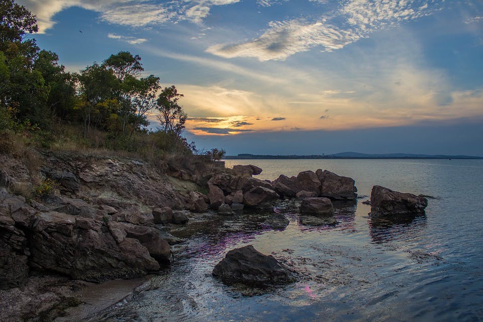 Burgas, Bulgaria At The Waterfront With Rock Formations On The Coast 