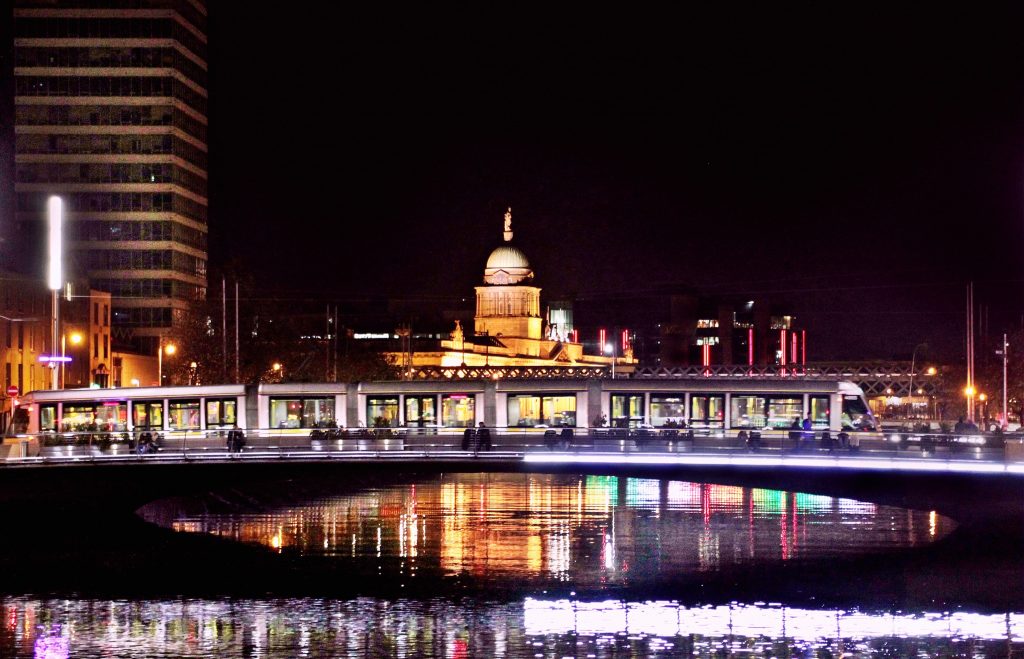 A view of Dublin city, Ireland in the night.