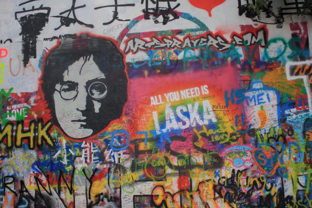 The colorful John Lennon wall in the city of Prague