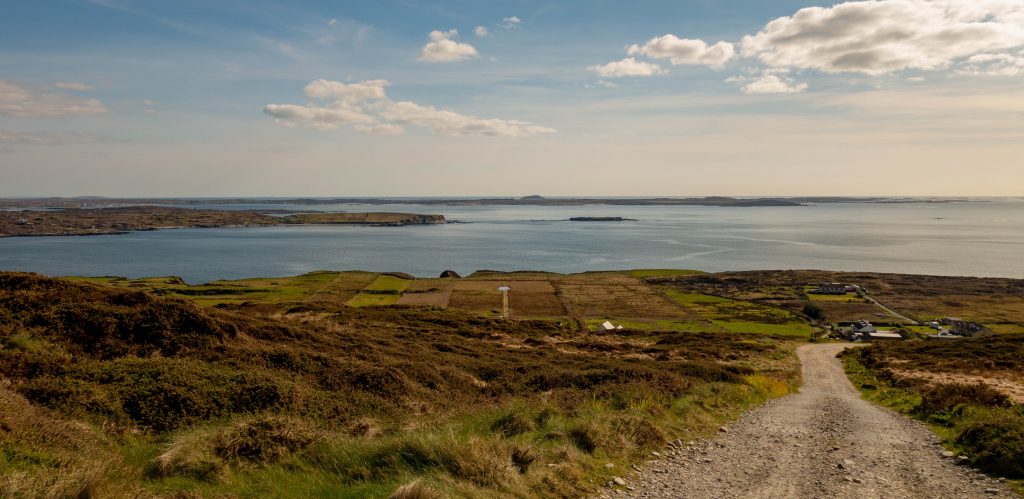 Landscape view of Galway, Ireland with the blue sea.