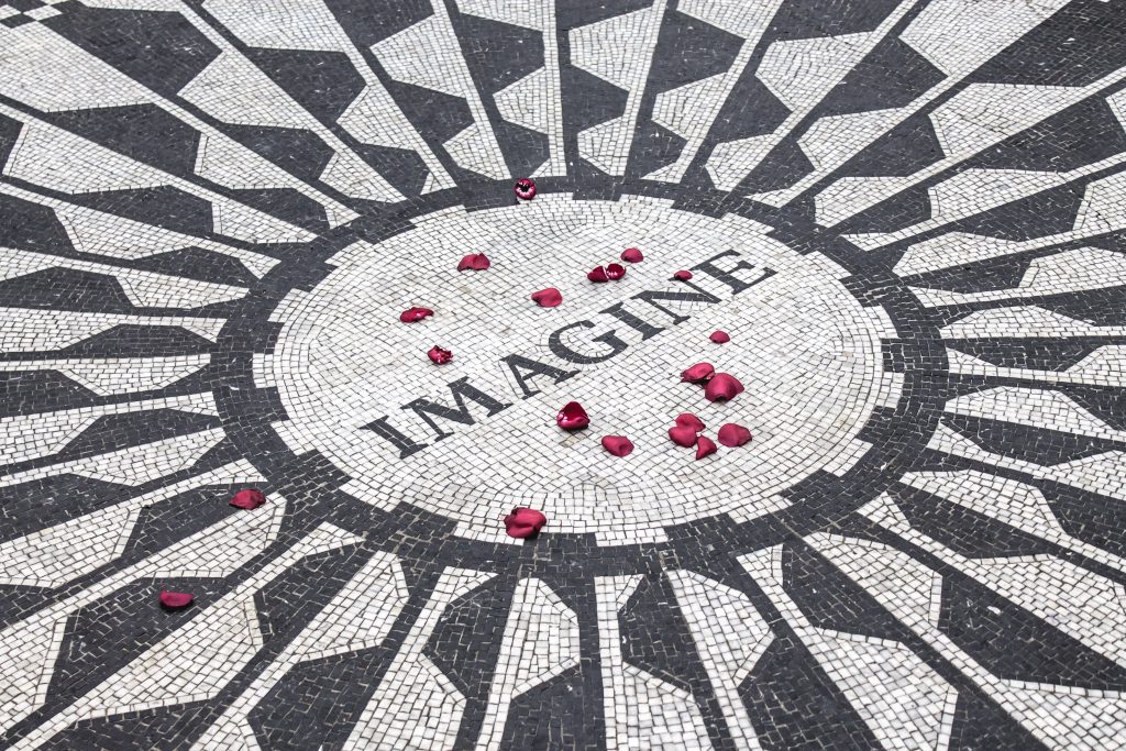 John Lennon's memorial in New York with the words 'imagine'