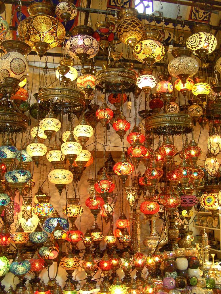 Eccentric lamps for sale at the Bazaar in Istanbul Turkey