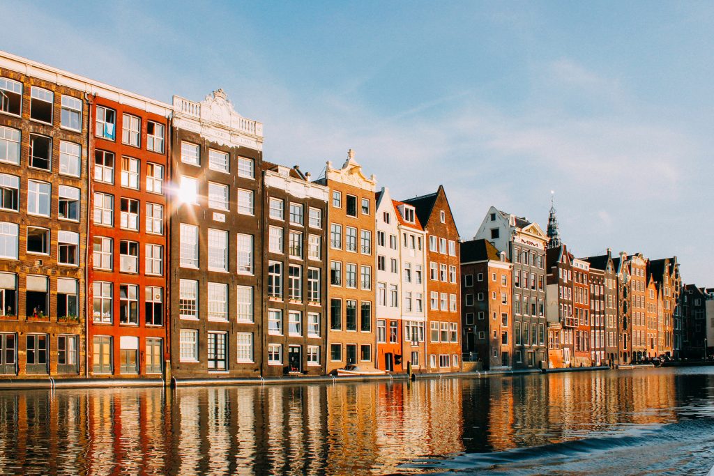 A view of the buildings in Amsterdam, Netherlands.