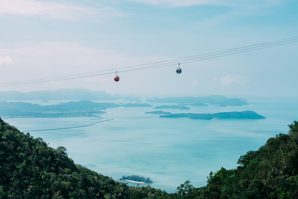 Langkawi Island, Malaysia with blue waters.