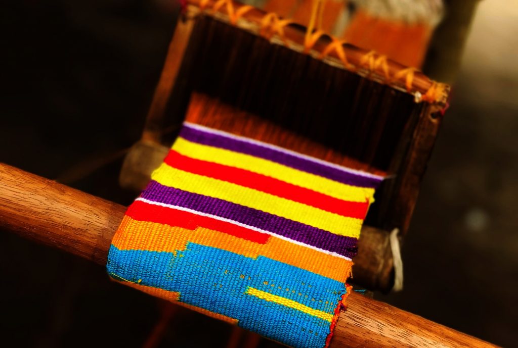 Traditional weaving in ghana with colourful colours. 