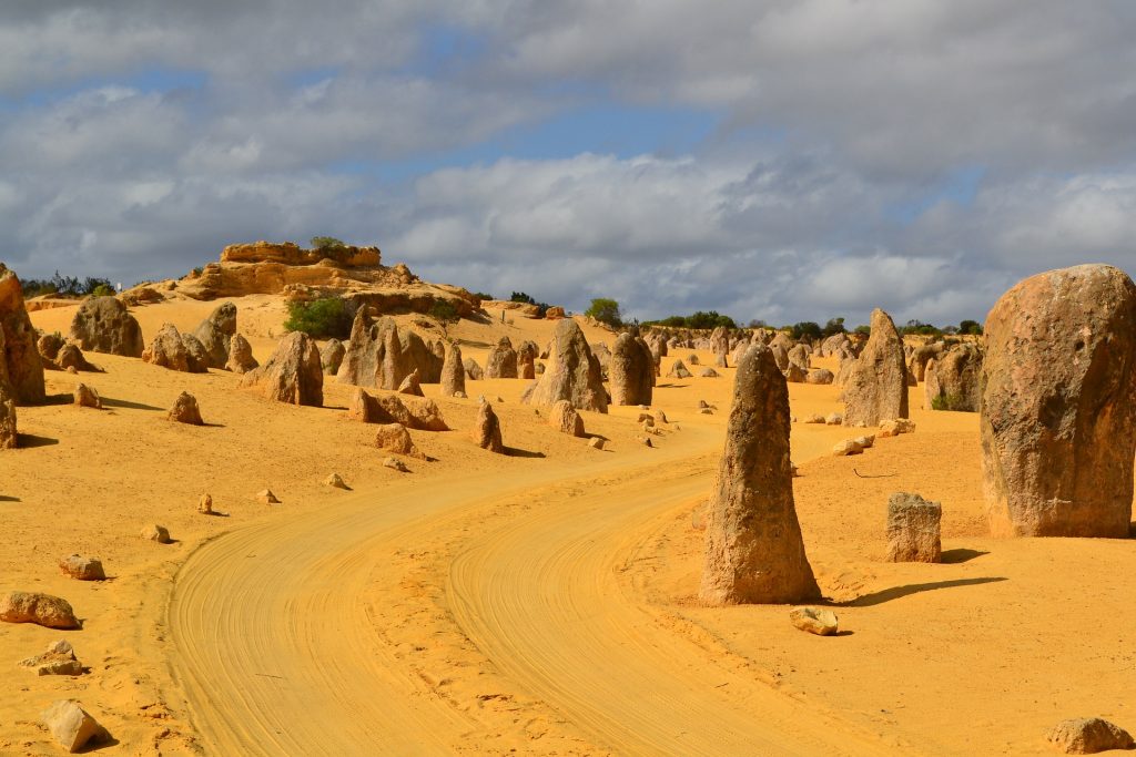 Brown Limestone formations popping out of the earth in Australia