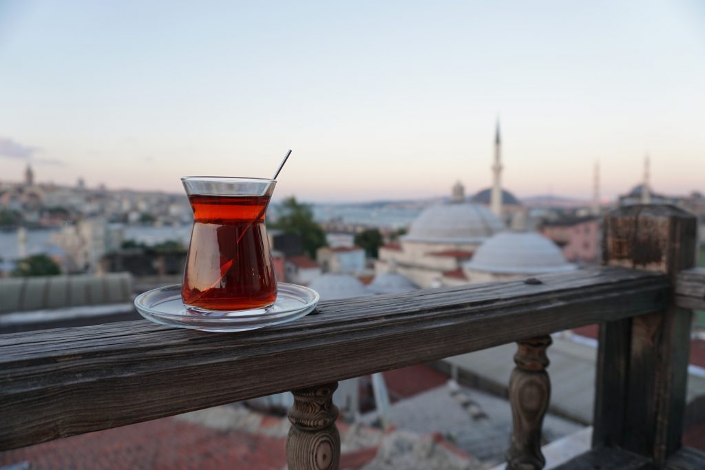 Tea on a terrace in Turkey's capital of Istanbul