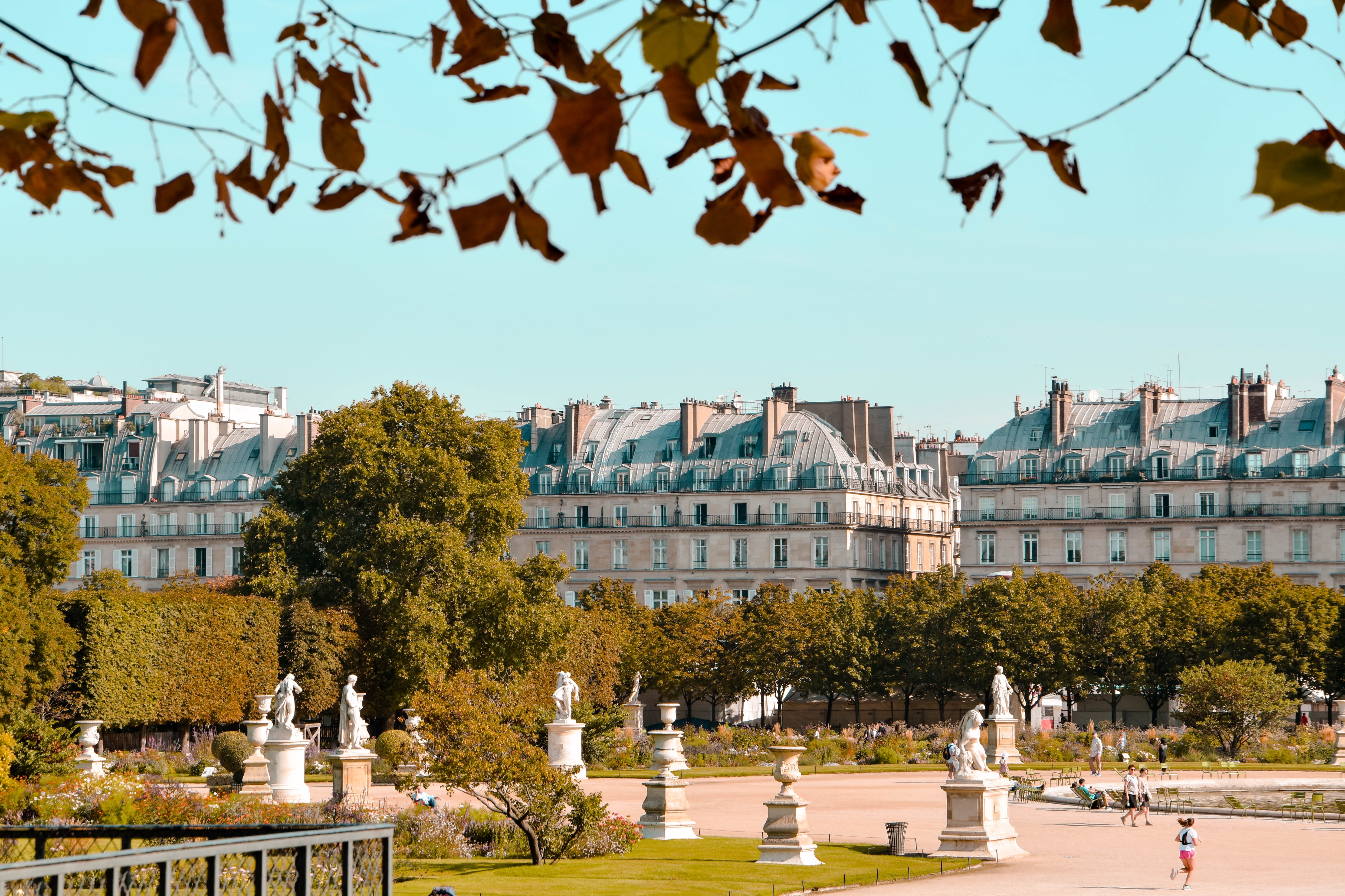 Statues and greenery in a park in Paris