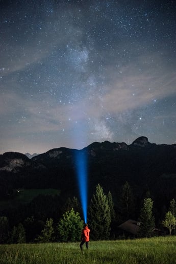 Salzburg, Austria with a bunch of stars in the sky.