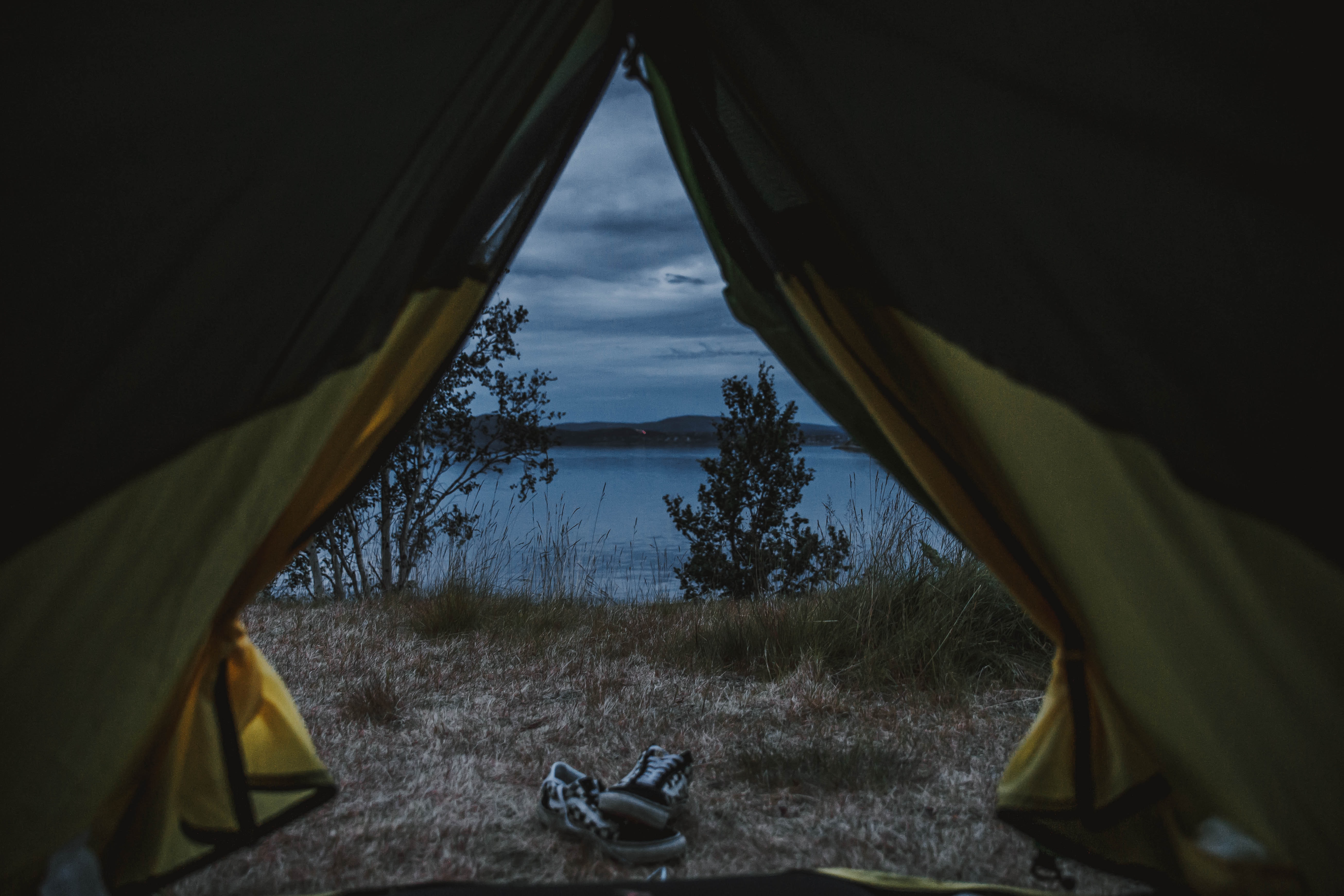 A view of the sea from inside a tent in Scandinavia.