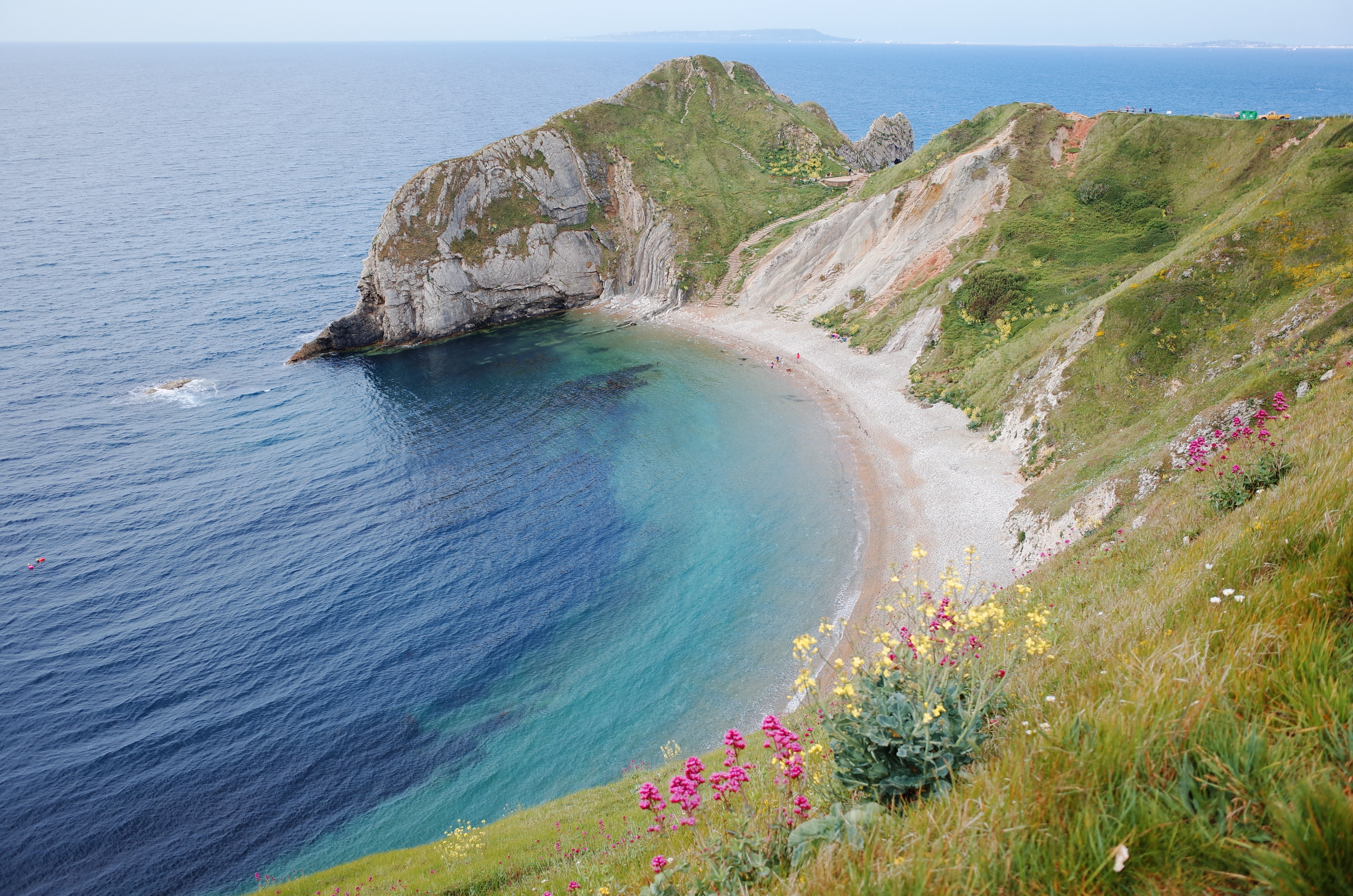 Blue waters on the rocky coast of England