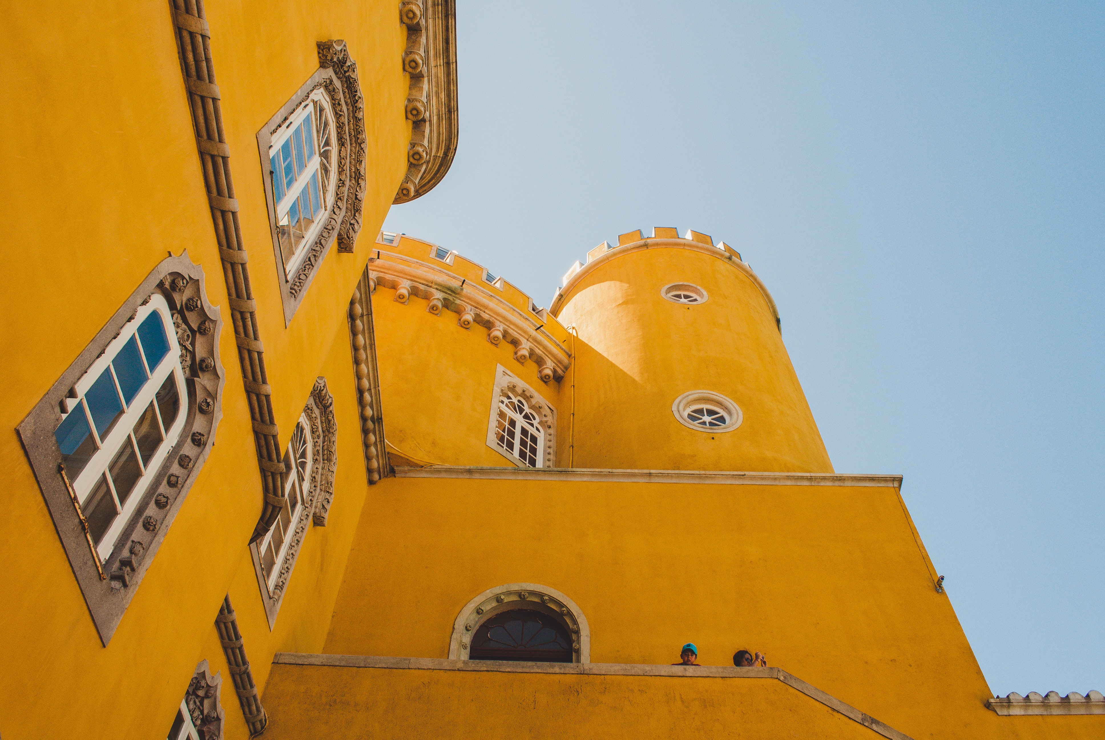 Close-up of a yellow castle in Portugal