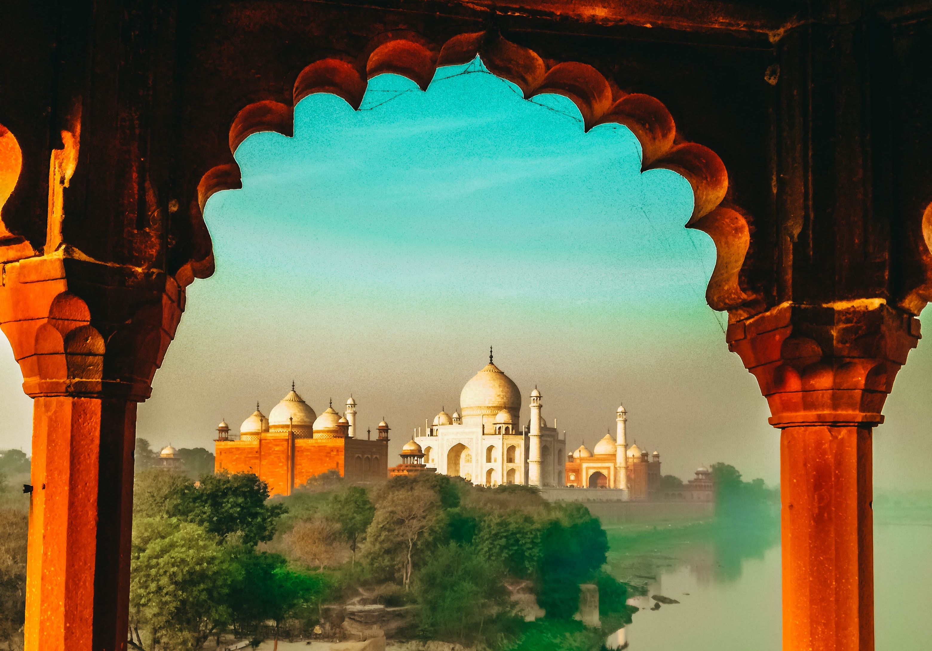 A view of India and the Taj Mahal.