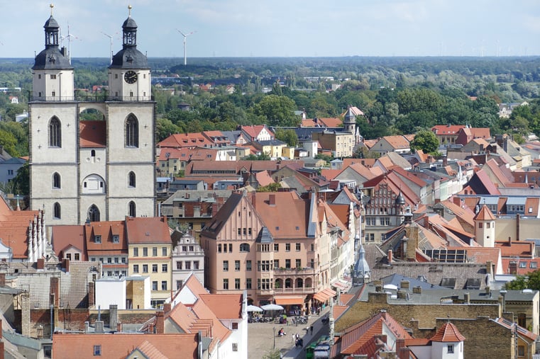 The historic town center of Wittenberg in Germany