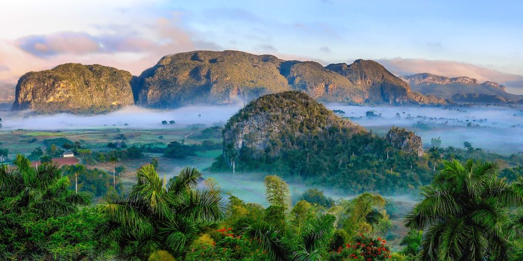 impressive nature shot of Cuba with mountains, grass and palmtrees perfect place for booking spring 2021