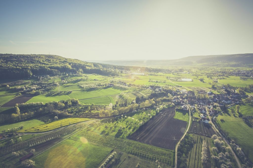 Green fields in Franconia in Germany, a great destination for a beer hike