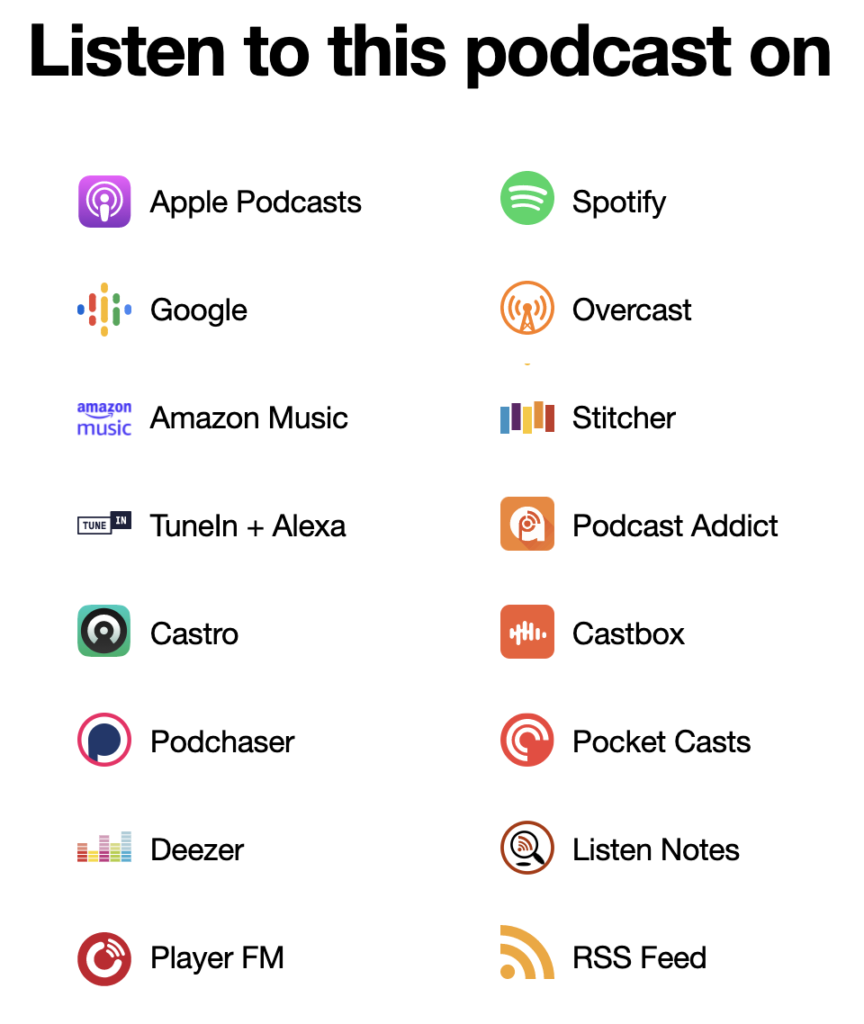 an image of all of the channels this podcast is available on 