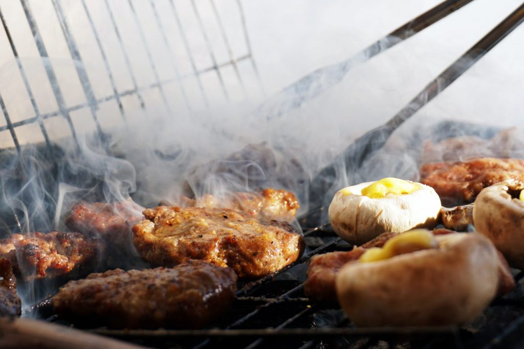 Barbeque with meat and mushrooms in Australia