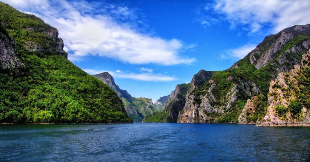 a view of Lake Komani in Albania