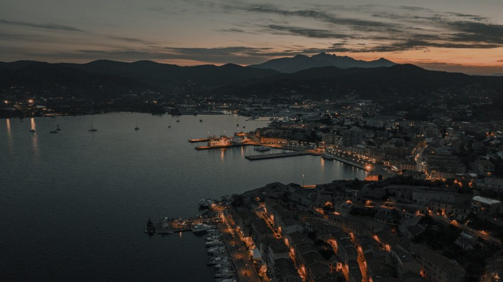 the Italian island of Elba in the night