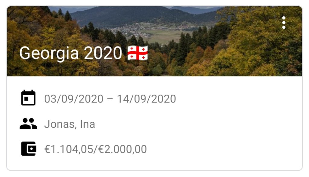 tracking your cost while traveling - a screenshot of Georgia and who is going on the trip