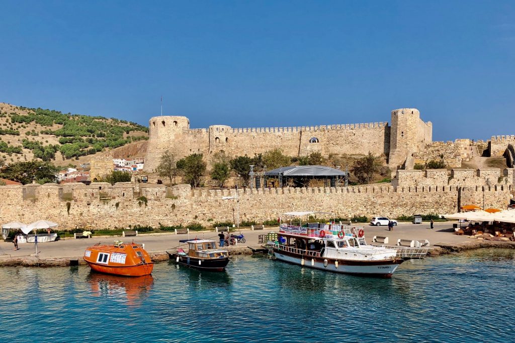 Bozcaada in Turkey, a little harbor with landscape in the background