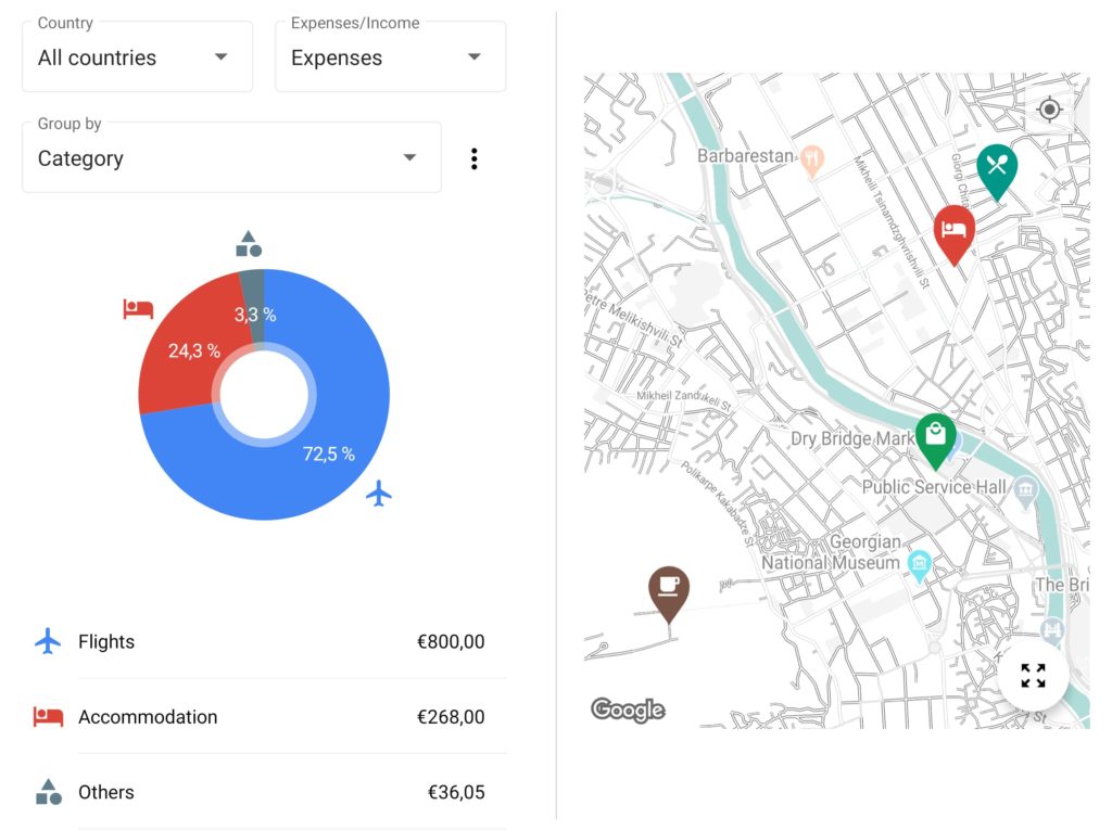 trip cost tracker - screenshot of travelspend app 